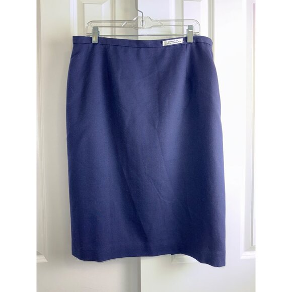 Pendleton 80's Vintage 100% Wool Classic High Waisted A-Line Midi Skirt Navy 14 - Picture 1 of 4